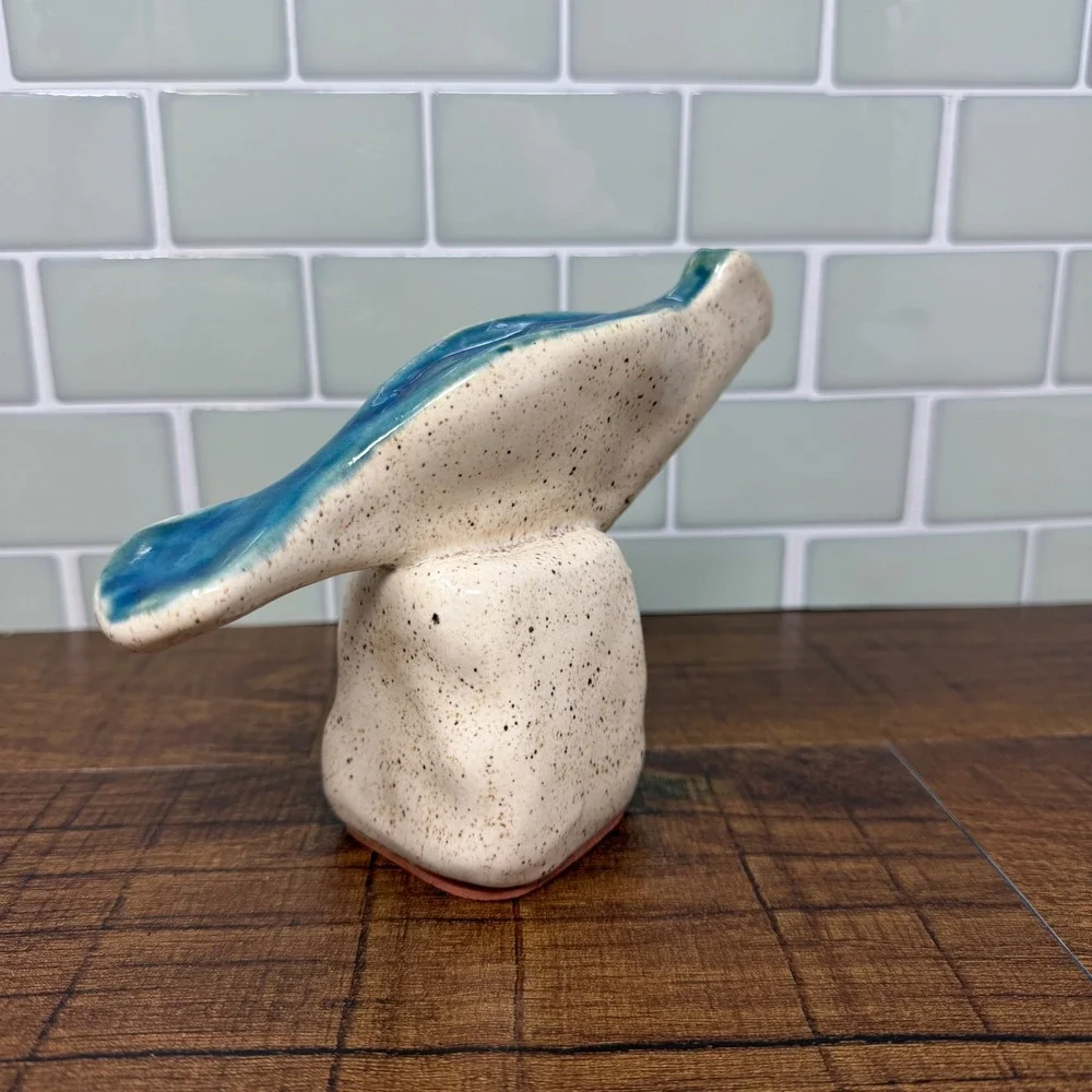 West Elm Speckled Ceramic Bird Figurine Aqua Blue Glaze Modernist Sculpture
